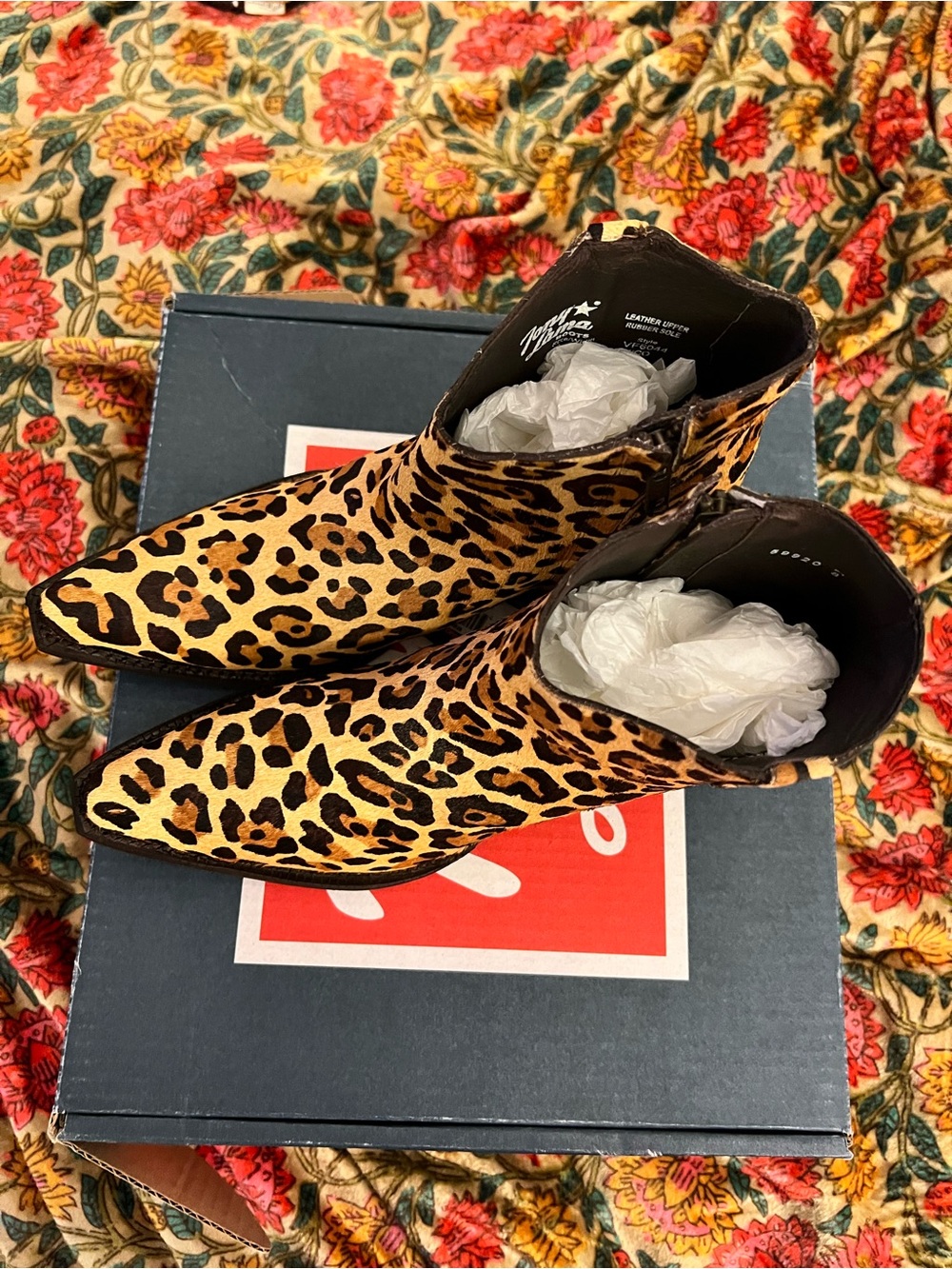 Tony Lama Calf-Hair Leopard Print Snip Toe Ankle Boots - Tan, Brown, Black - Picture 3 of 11